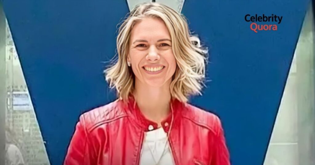A headshot of Ruby Franke, smiling and wearing a red leather jacket over a white t-shirt.